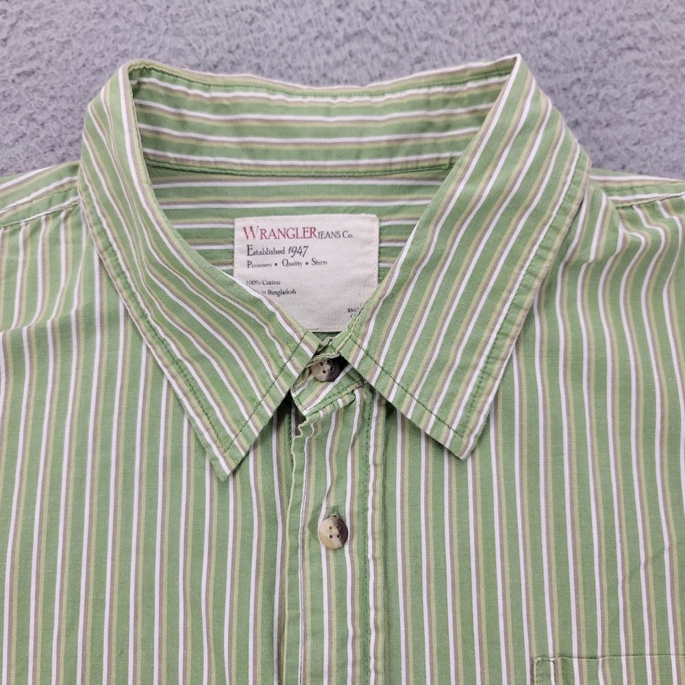 Wrangler Shirt Mens XXL Green Striped Button Up Western‎ Long Sleeve Outdoors - Picture 2 of 16